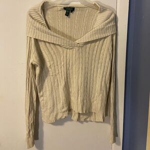 Lauren Ralph Lauren White Silk & Cashmere Cowl-Neck Sweater